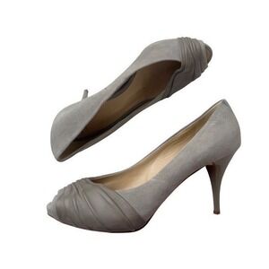 Giuseppe Zanotti Peep Toe Heels Genuine Leather Ruched Grey Suede Old Money 7.5